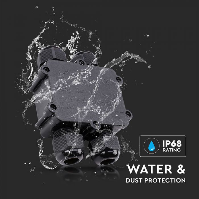 PLASTIC (UV Resistant) 4-PIN SQUARE BOX + TERMINAL BLOCK 450V (8-12mm) IP68 BLACK