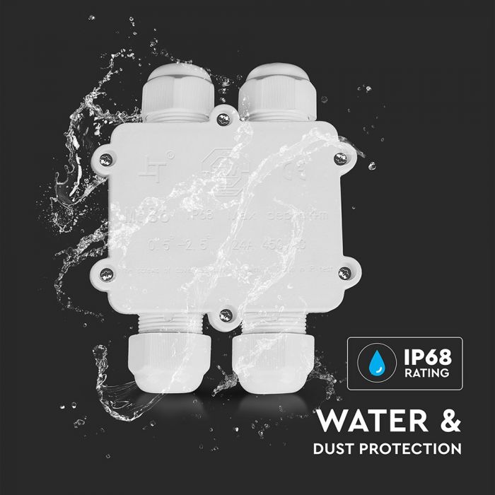 PLASTIC (UV Resistant) 4-PIN SQUARE BOX + TERMINAL BLOCK 450V (8-12mm) IP68 WHITE