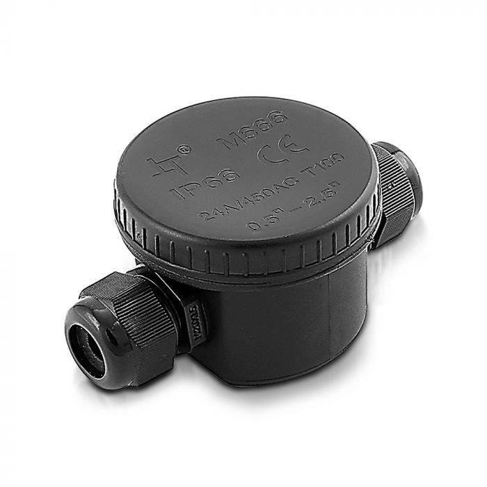 PLASTIC ROUND BOX + TERMINAL BLOCK (5-9mm) IP66 BLACK