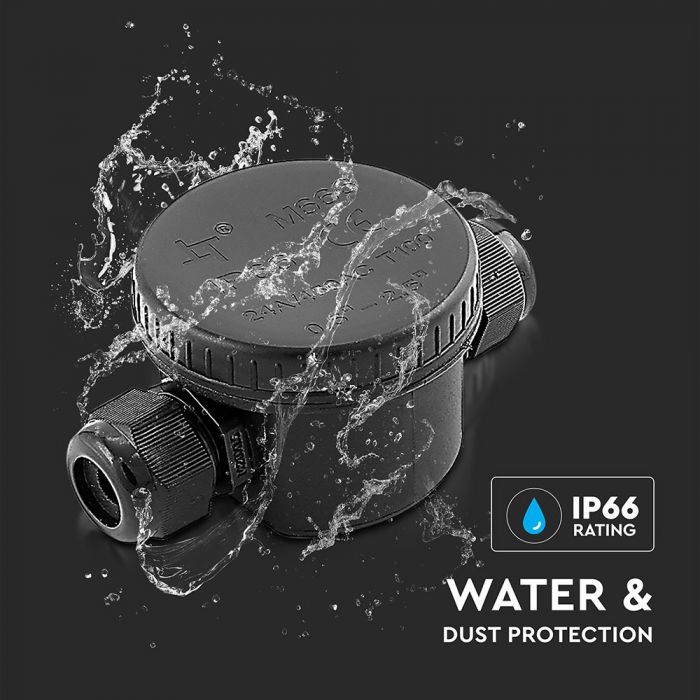 PLASTIC ROUND BOX + TERMINAL BLOCK (5-9mm) IP66 BLACK