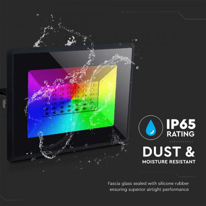 LED RGB FLOOD LIGHT SLIM 50W REMOTE CONTROL 4000lm 110° IP65 BLACK DIMM