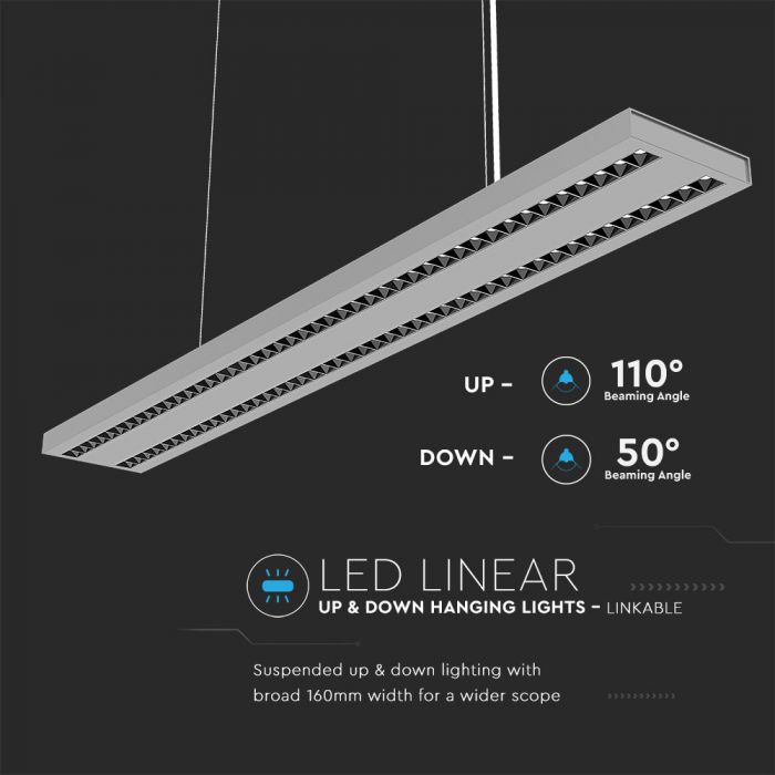 LED Linear Light SAMSUNG Chip 60W Hanging Silver Body 4000K