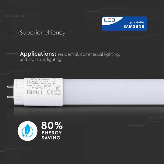 LED Tube SAMSUNG Chip 60cm 18W G13 Nano Plastic 4000K