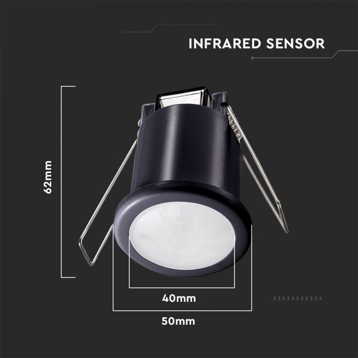 LED PIR CEILING INFRARED MOTION SENSOR FIXED 400W 360° 8m (61.5mm) BLACK