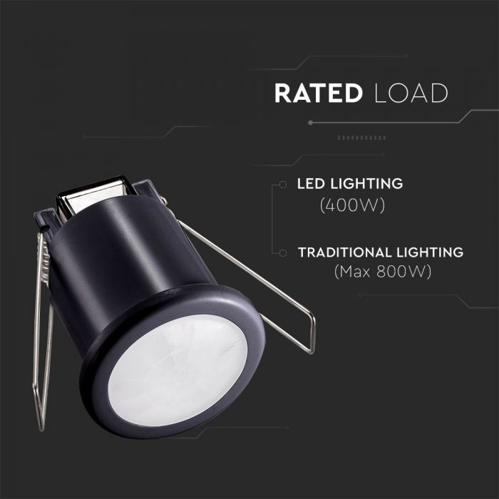 LED PIR CEILING INFRARED MOTION SENSOR FIXED 400W 360° 8m (61.5mm) BLACK