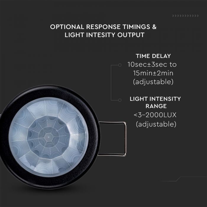LED PIR CEILING INFRARED MOTION SENSOR FIXED 400W 360° 8m (61.5mm) BLACK