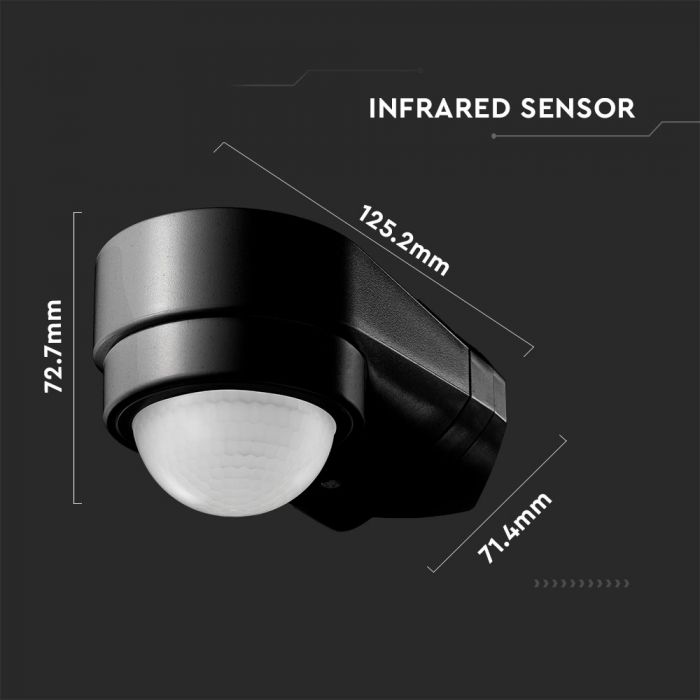 LED INFRARED MOTION SENSOR WALL 180° 10m MAX. 600W IP65 BLACK