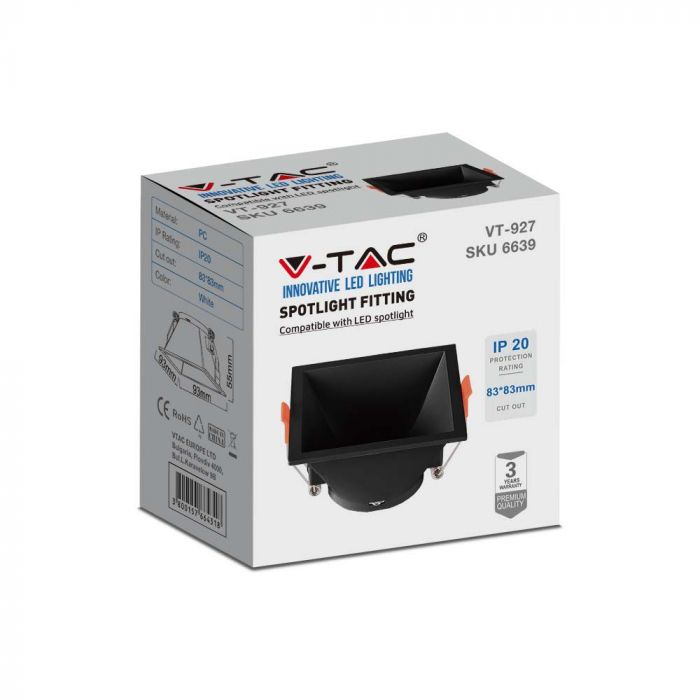 LED BRACKET GU10 SQUARE BLACK PC 93X93X55 (83)
