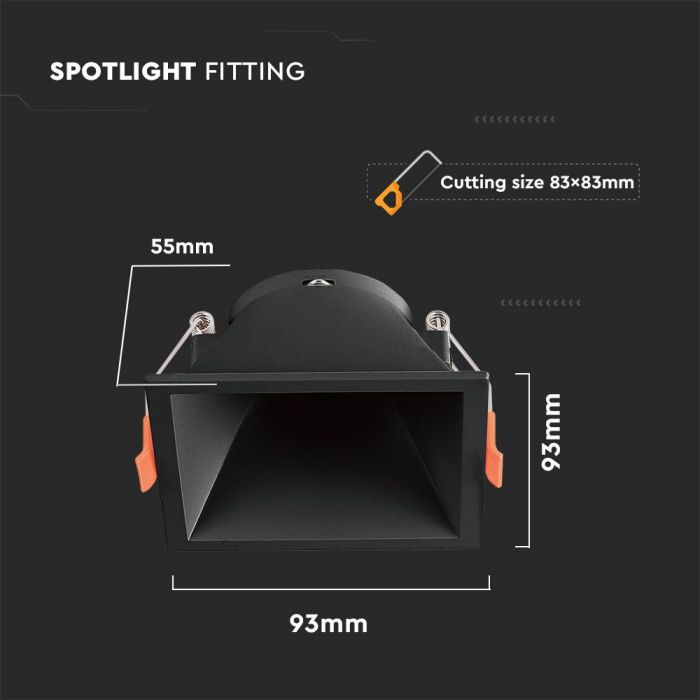 LED BRACKET GU10 SQUARE BLACK PC 93X93X55 (83)