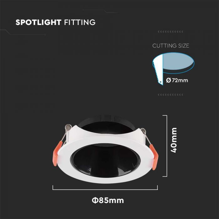 LED BRACKET GU10 ROUND WHITE + BLACK REFLECTOR PC 85X40 (72)