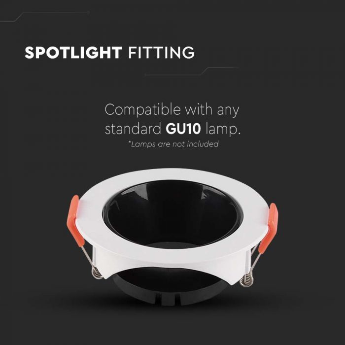 LED BRACKET GU10 ROUND WHITE + BLACK REFLECTOR PC 85X40 (72)