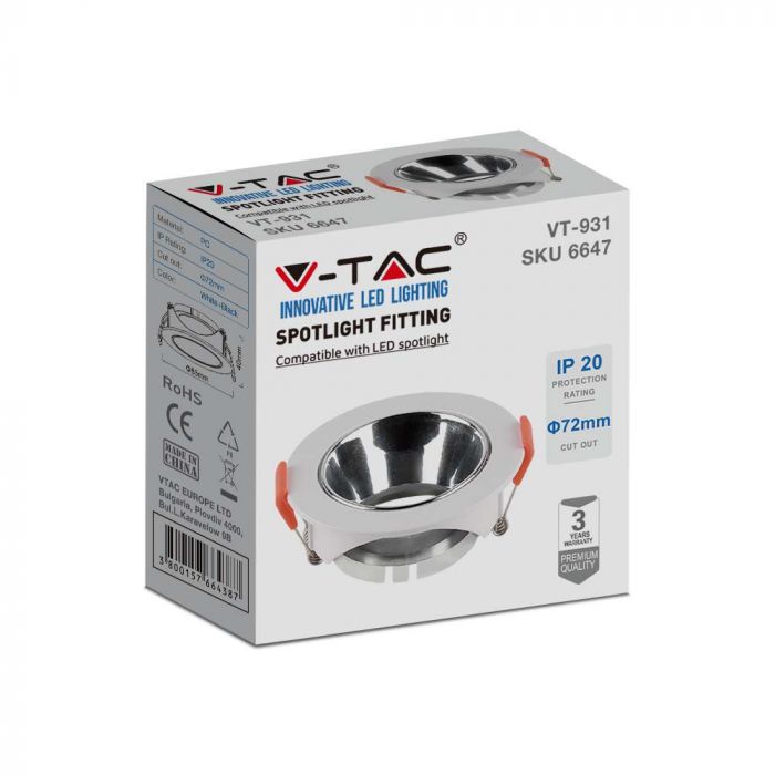 LED BRACKET GU10 ROUND WHITE + CHROME REFLECTOR PC 85X40 (72)