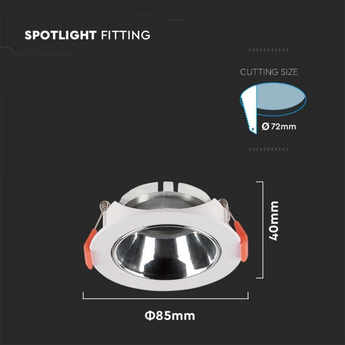 LED BRACKET GU10 ROUND WHITE + CHROME REFLECTOR PC 85X40 (72)