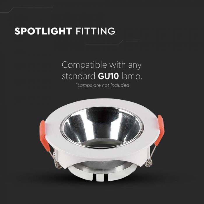 LED BRACKET GU10 ROUND WHITE + CHROME REFLECTOR PC 85X40 (72)