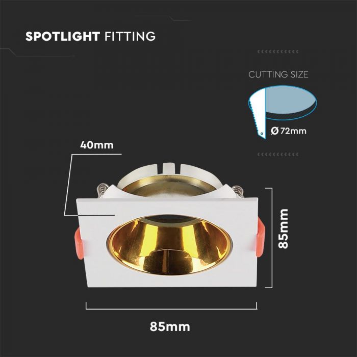 LED BRACKET GU10 SQUARE WHITE + GOLD REFLECTOR PC 85X85X40 (72)