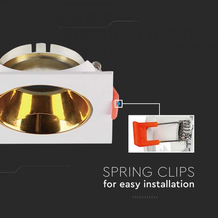 LED BRACKET GU10 SQUARE WHITE + GOLD REFLECTOR PC 85X85X40 (72)
