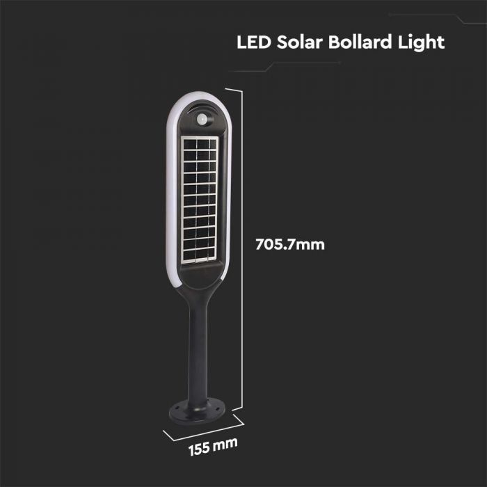 LED SOLAR BOLLARD LIGHT WHITE+BLACK 5W WW 400lm 360° 706X155 IP65