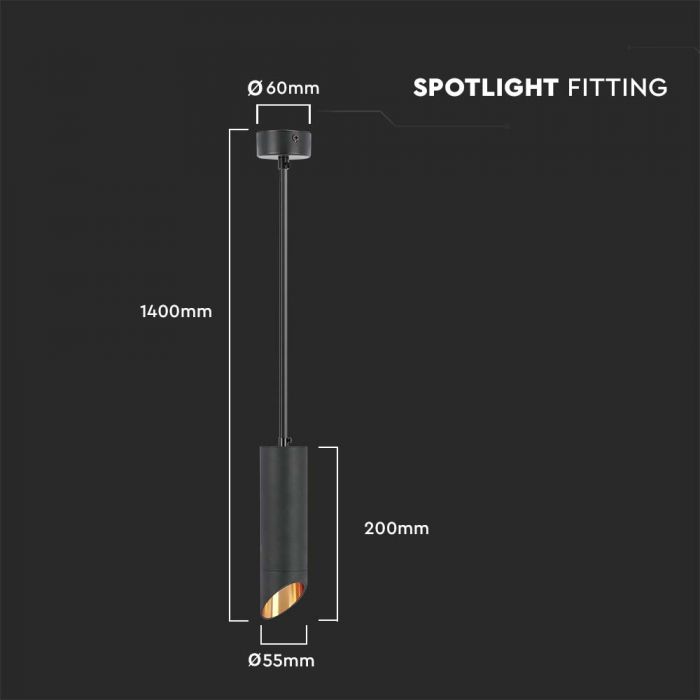 LED GU10 HANGING PENDANT BLACK 55x60x1400mm