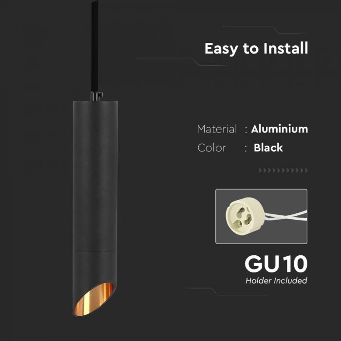 LED GU10 HANGING PENDANT BLACK 55x60x1400mm