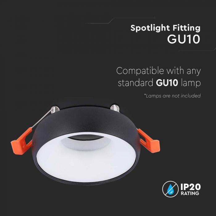 LED GU10 FITTING ROUND BLACK FRAME+WHITE REFLECTOR 92x53mm (60mm)