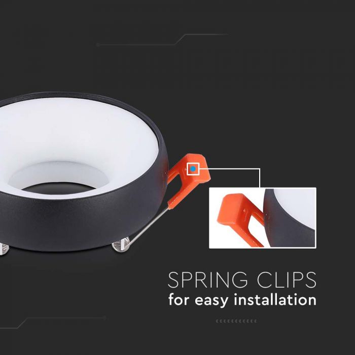LED GU10 FITTING ROUND BLACK FRAME+WHITE REFLECTOR 92x53mm (60mm)