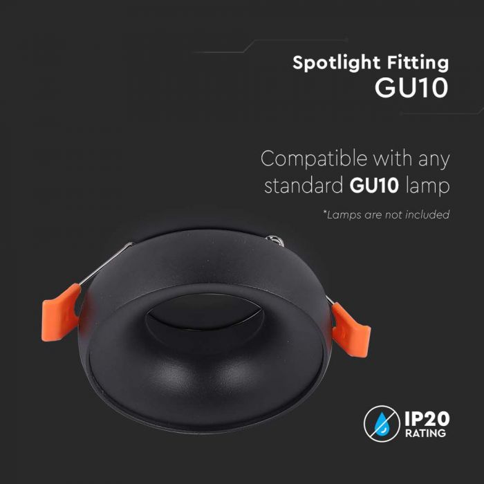 LED GU10 FITTING ROUND BLACK FRAME+BLACK REFLECTOR 92x53mm (60mm)