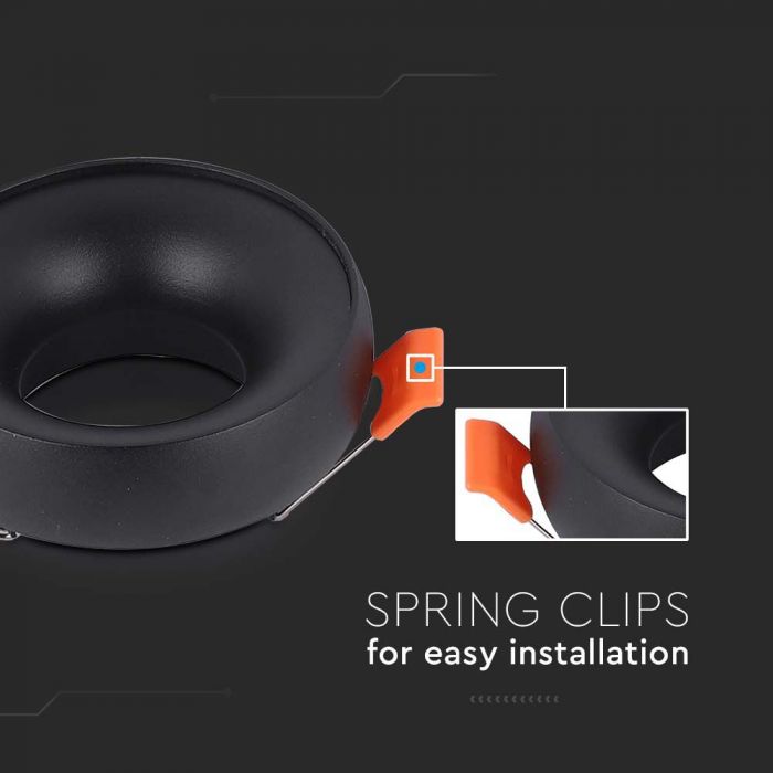 LED GU10 FITTING ROUND BLACK FRAME+BLACK REFLECTOR 92x53mm (60mm)