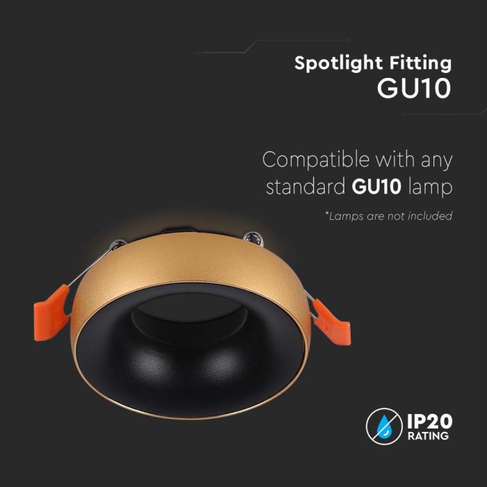 LED GU10 FITTING ROUND GOLD FRAME+BLACK REFLECTOR 92x53mm (60mm)