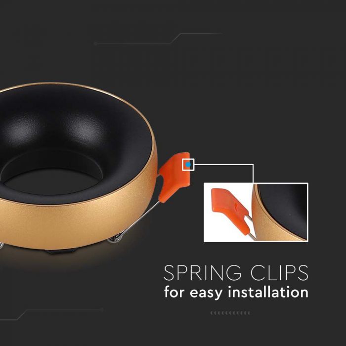 LED GU10 FITTING ROUND GOLD FRAME+BLACK REFLECTOR 92x53mm (60mm)