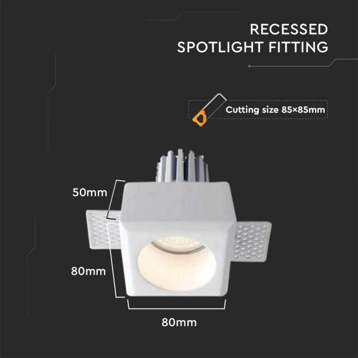 LED BRACKET GU10 ROUND WHITE 80x80x50 (85X85) GYPSUM