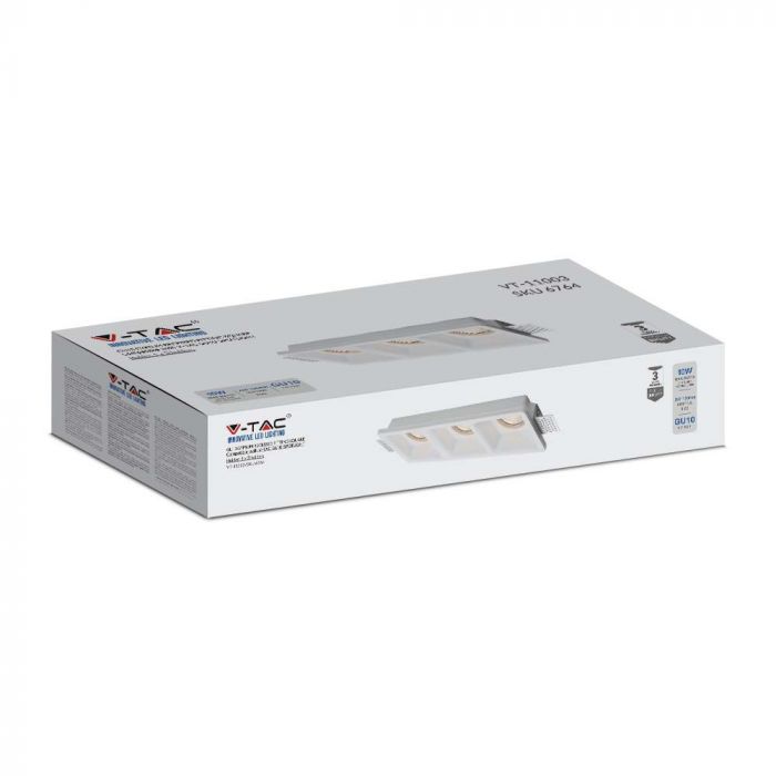 LED BRACKET 3xGU10 SQUARE WHITE 280x100x40 (285x105) GYPSUM
