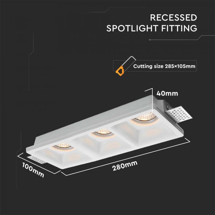 LED BRACKET 3xGU10 SQUARE WHITE 280x100x40 (285x105) GYPSUM