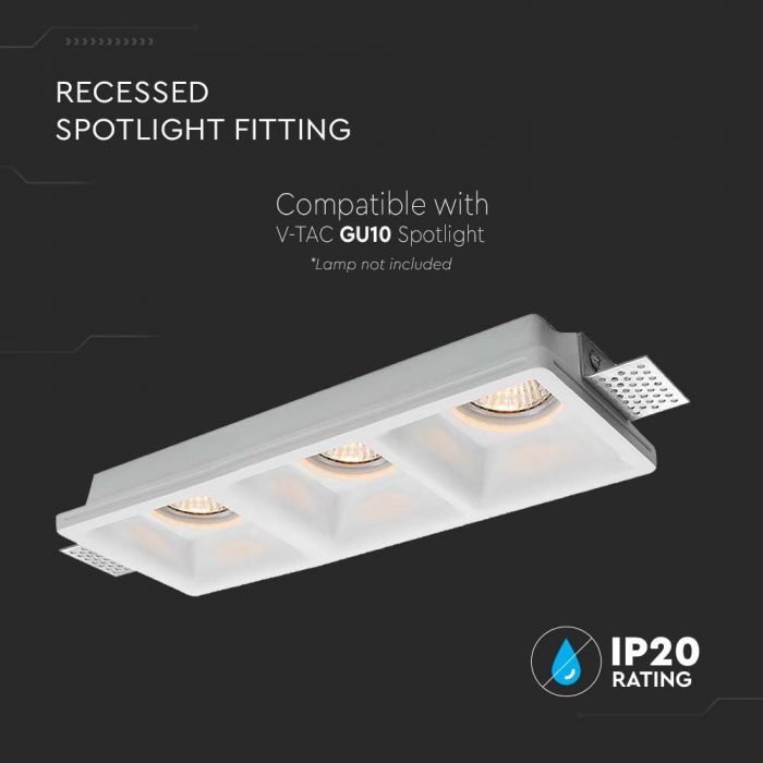LED BRACKET 3xGU10 SQUARE WHITE 280x100x40 (285x105) GYPSUM