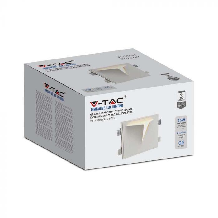 LED WALL FITTING G9 SQUARE WHITE GYPSUM 310x260x170 (315x265)