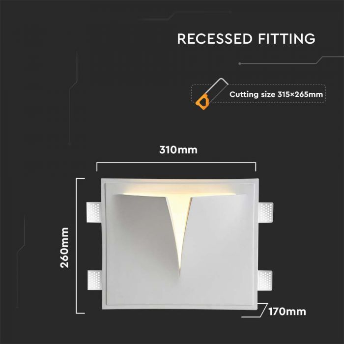 LED WALL FITTING G9 SQUARE WHITE GYPSUM 310x260x170 (315x265)