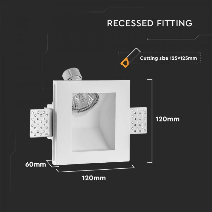 LED BRACKET GU10 SQUARE WHITE 120x120x60 (125x125) GYPSUM