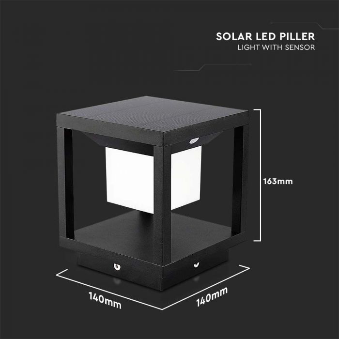 LED SOLAR PILLAR LIGHT WW 90lm120° 140x140x163mm IP65 BLACK