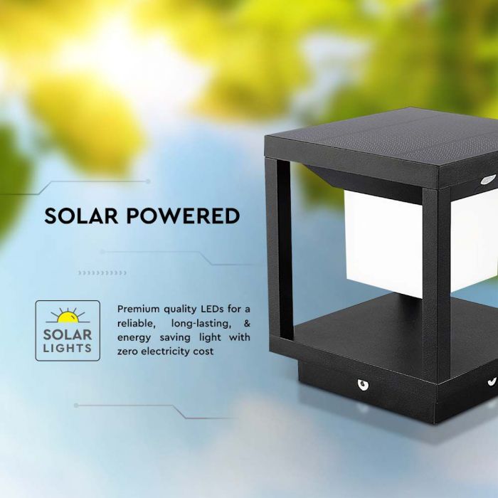 LED SOLAR PILLAR LIGHT WW 90lm120° 140x140x163mm IP65 BLACK