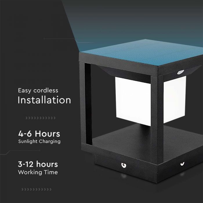LED SOLAR PILLAR LIGHT WW 90lm120° 140x140x163mm IP65 BLACK