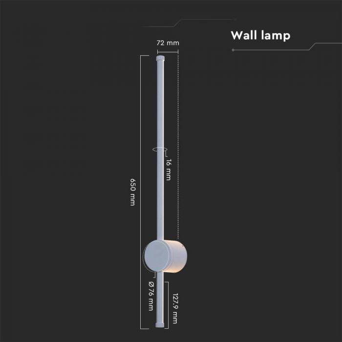 LED WALL LIGHT 12W DL 1590lm 120° 16X72X650 WHITE IP65