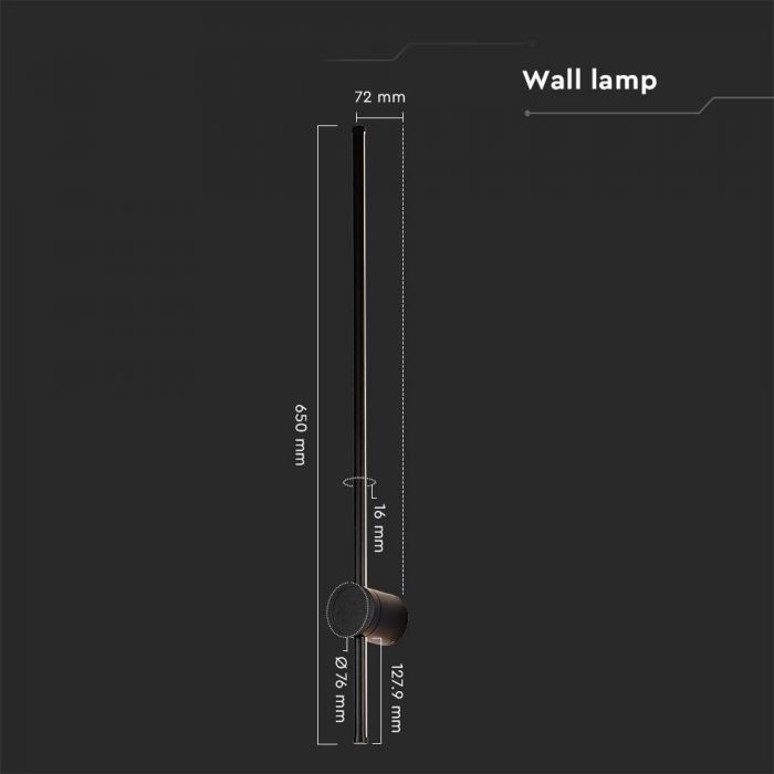 LED WALL LIGHT 12W DL 1590lm 120° 16X72X650 BLACK IP65