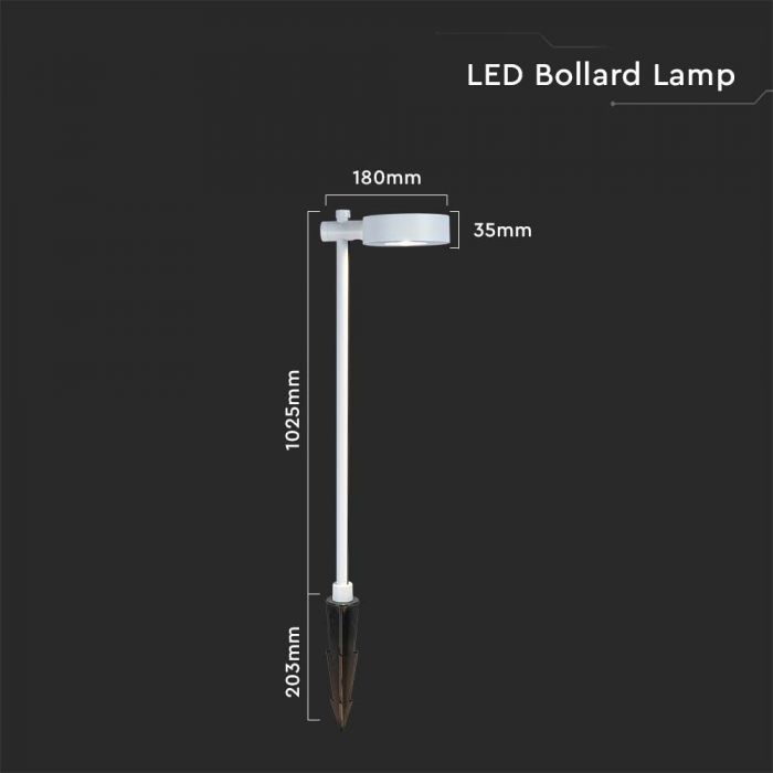 7W LED BOLLARD LAMP 3000K WHITE BODY IP65