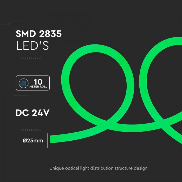 LED NEON FLEX 240LEDs GREEN 24V 12W 580lm 10M/ROLL 360°