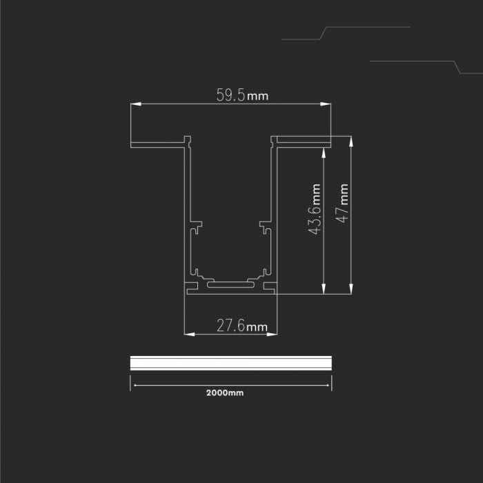 TRIMLESS TRACK RAIL FOR MAGNETIC TRACKLIGHT 2000x62x48mm