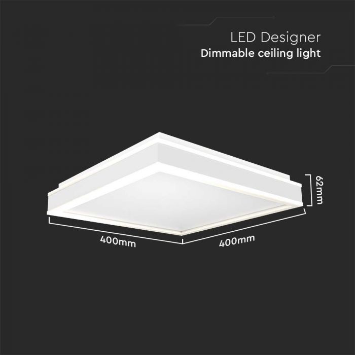 LED DESIGNER CEILING LIGHT 38W DL 4000lm TRIAC DIMMABLE WHITE SQ 400x400x62mm
