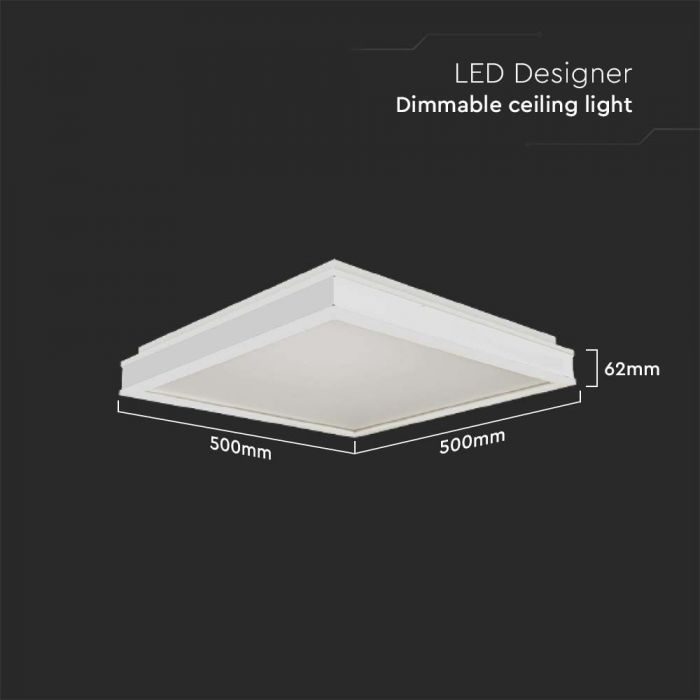 LED DESIGNER CEILING LIGHT 48W DL 4480lm TRIAC DIMMABLE WHITE SQ 500x500x62mm