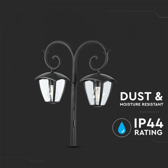 LED POLE 2XE27 LAMP MAT BLACK CLEAR COVER 120° 48X141 IP44