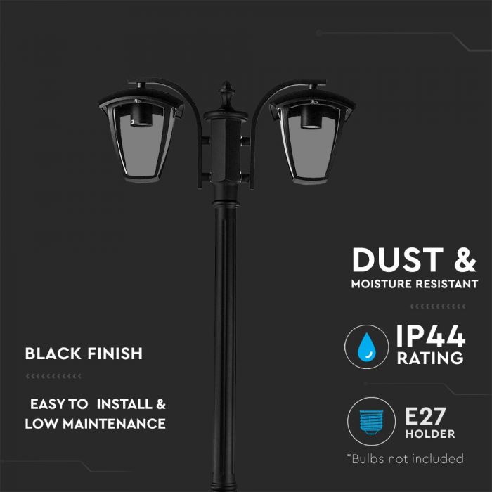 LED POLE 2XE27 LAMP MAT BLACK CLEAR COVER 120° 50X199 IP44