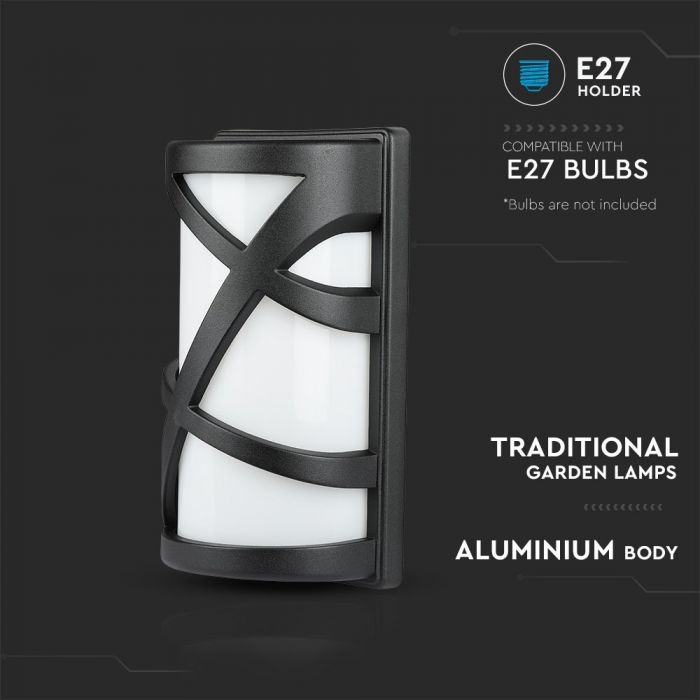 LED GARDEN WALL LIGHT ALUM.+GLASS E27 IP54 145X295 MAT BLACK