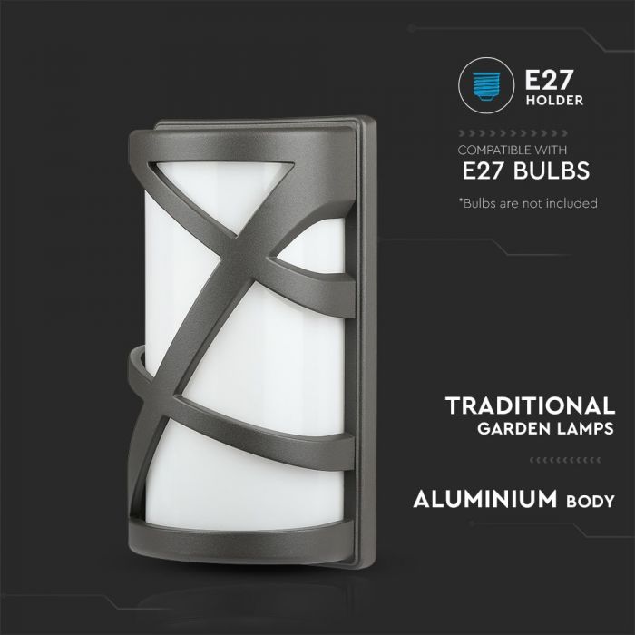 LED GARDEN WALL LIGHT ALUM.+GLASS E27 IP54 145X295 DARK GREY